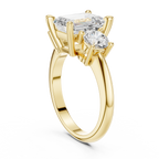 Emerald Cut Three Stone Diamond Engagement Ring with Round Side Stones