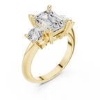Emerald Cut Three Stone Diamond Engagement Ring with Round Side Stones