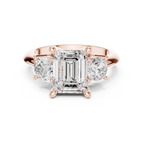 Emerald Cut Three Stone Diamond Engagement Ring with Round Side Stones