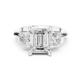 Emerald Cut Three Stone Diamond Engagement Ring with Round Side Stones