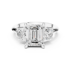 Emerald Cut Three Stone Diamond Engagement Ring with Round Side Stones