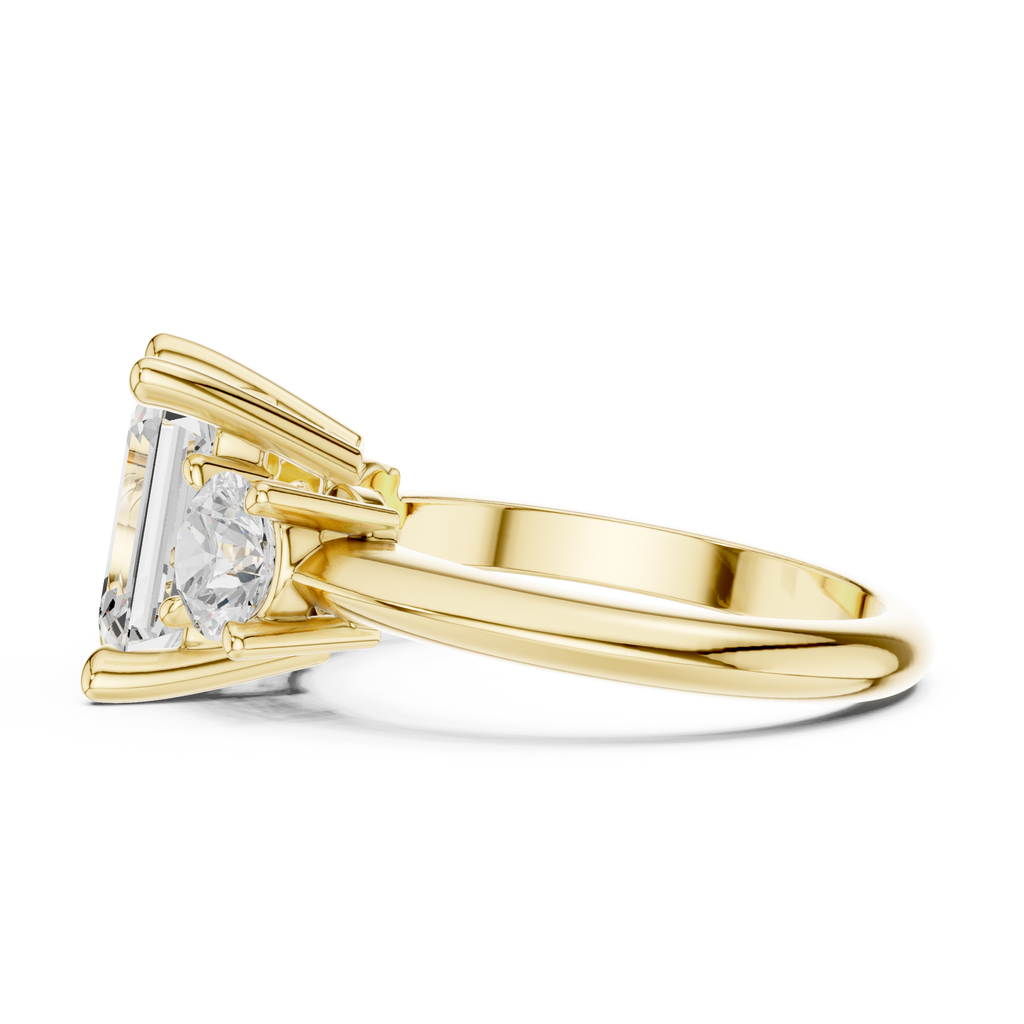 Emerald Cut Three Stone Diamond Engagement Ring with Round Side Stones