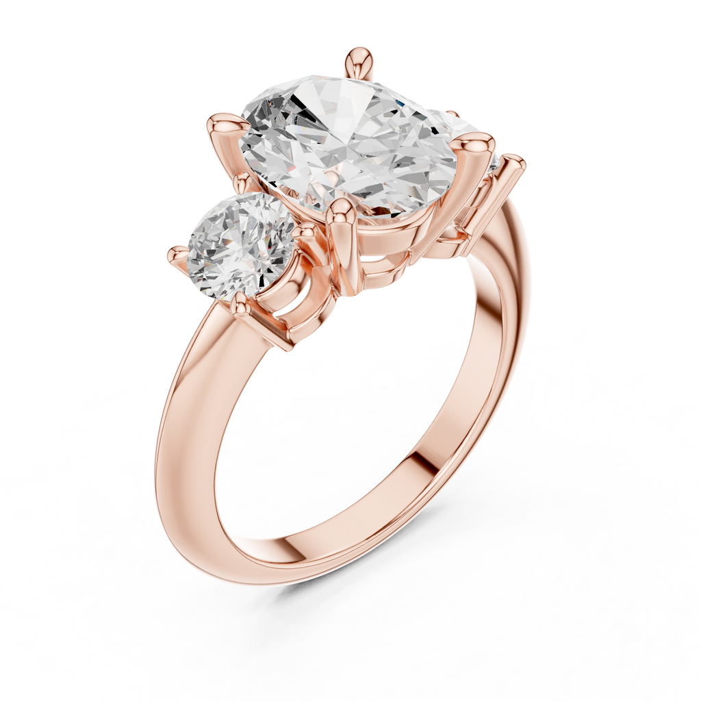 Oval Three Stone Diamond Engagement Ring with Round Side Stones