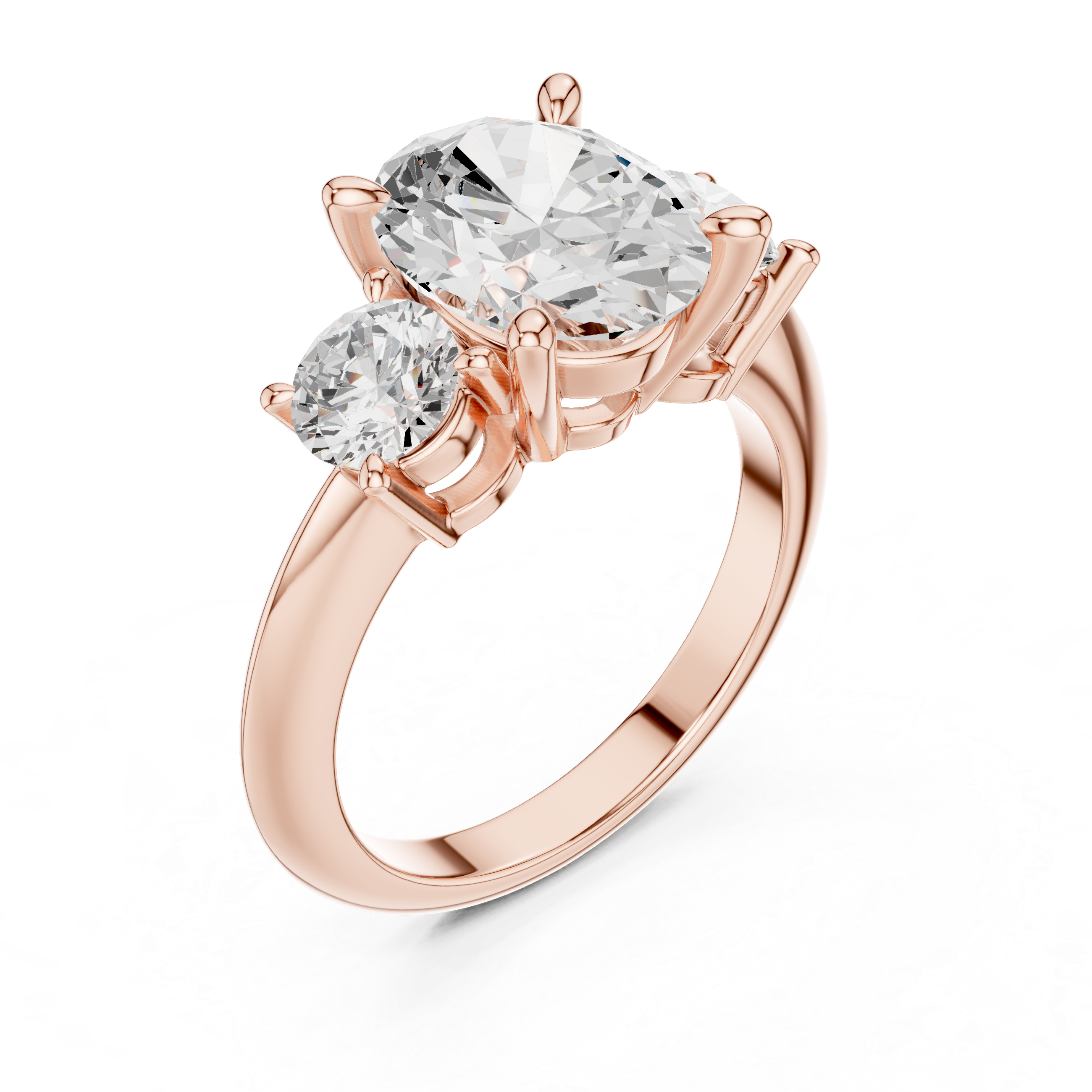 Oval Three Stone Diamond Engagement Ring with Round Side Stones