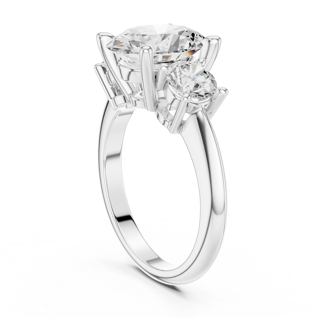 Oval Three Stone Diamond Engagement Ring with Round Side Stones