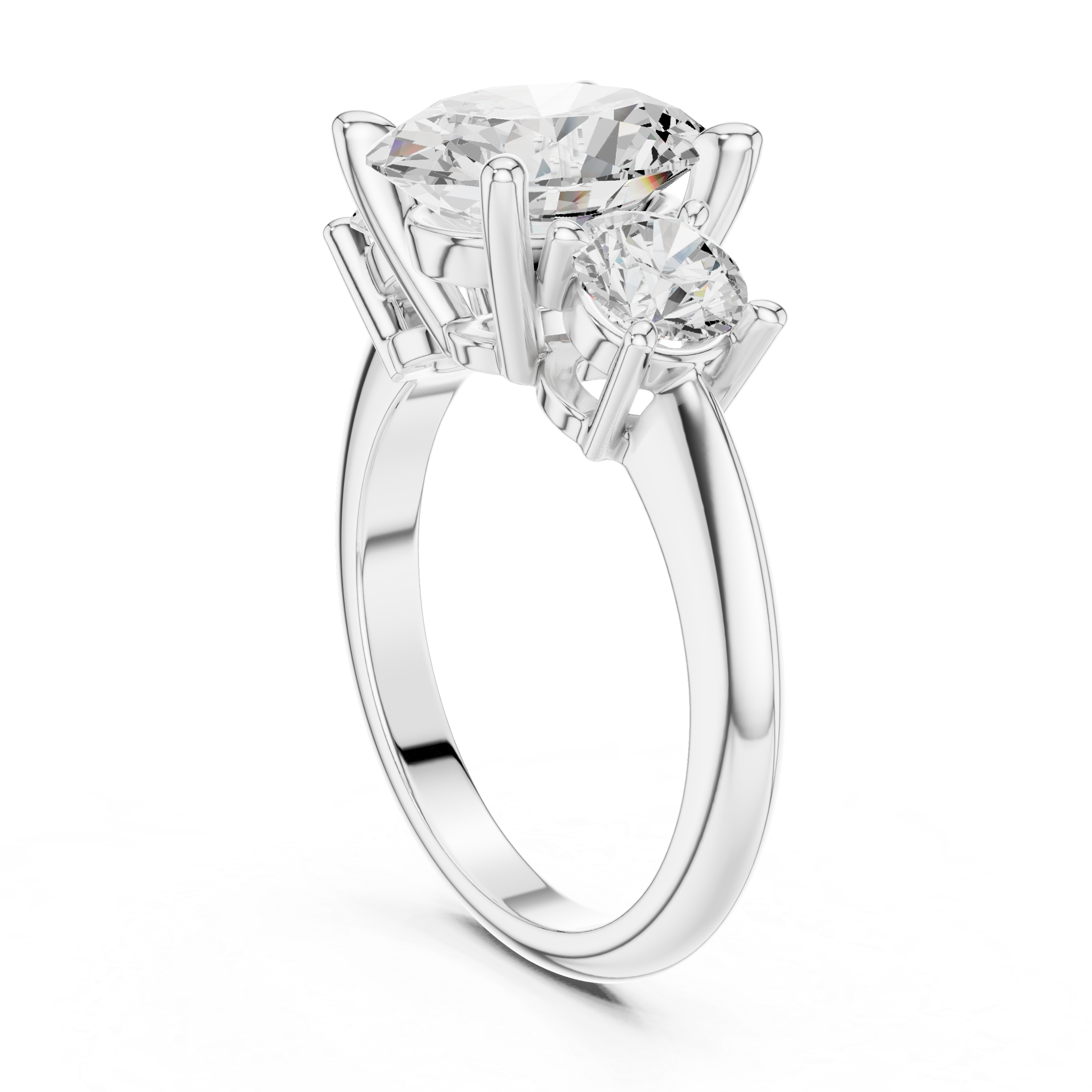 Oval Three Stone Diamond Engagement Ring with Round Side Stones