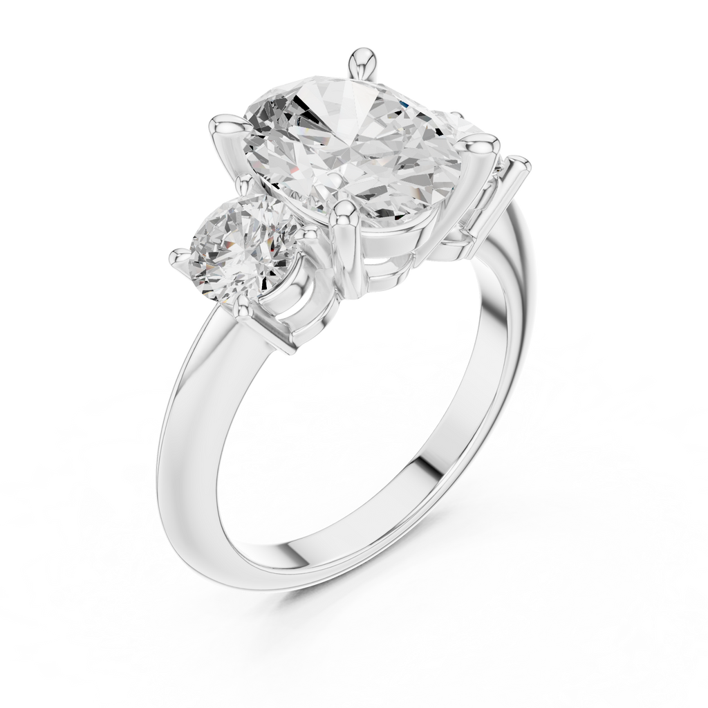 Oval Three Stone Diamond Engagement Ring with Round Side Stones