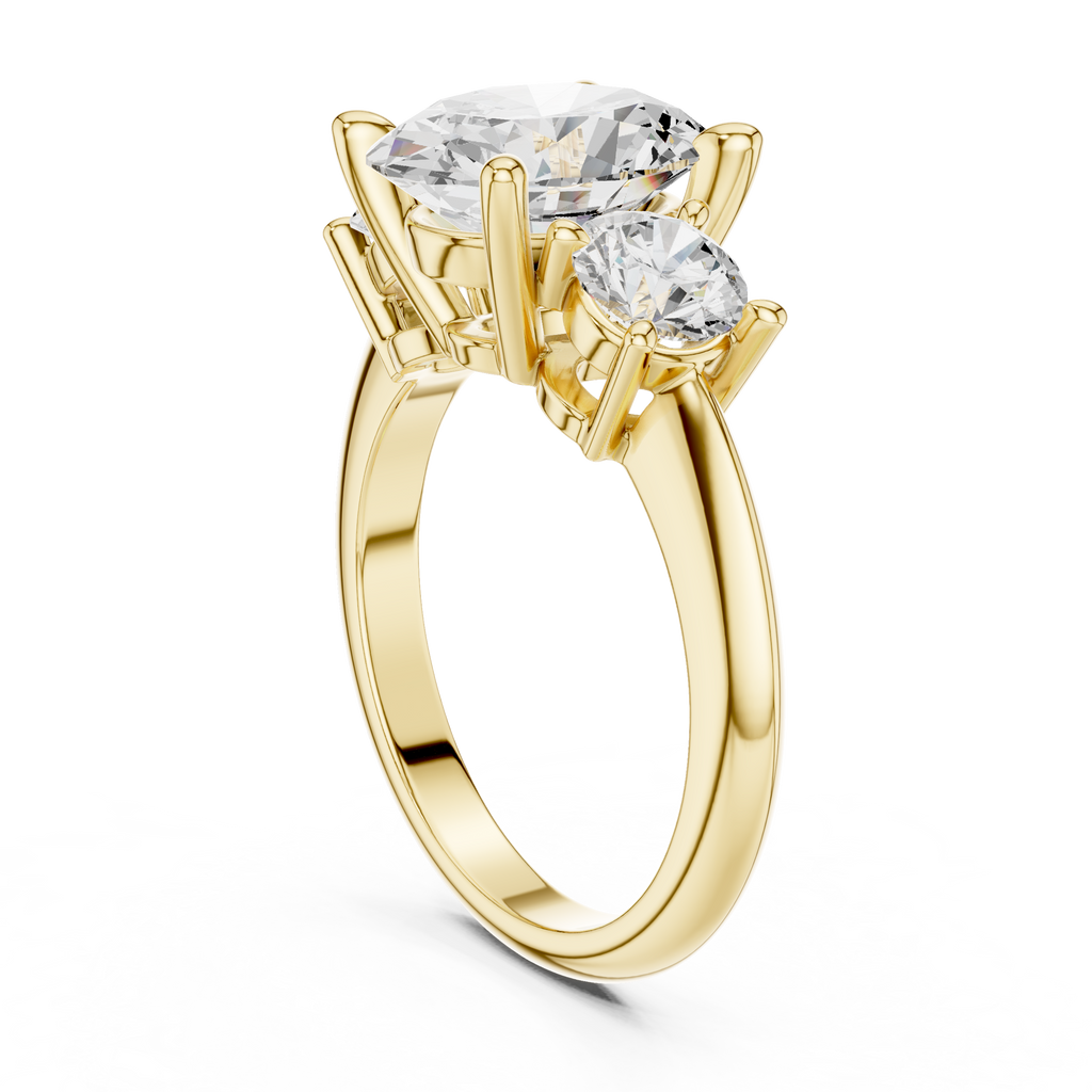 Oval Three Stone Diamond Engagement Ring with Round Side Stones