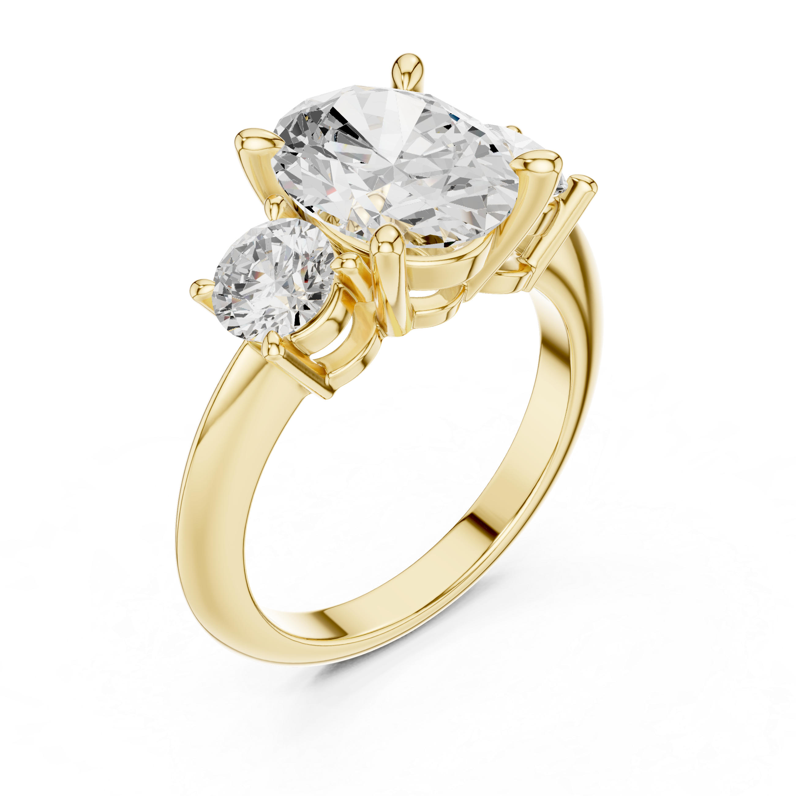 Oval Three Stone Diamond Engagement Ring with Round Side Stones