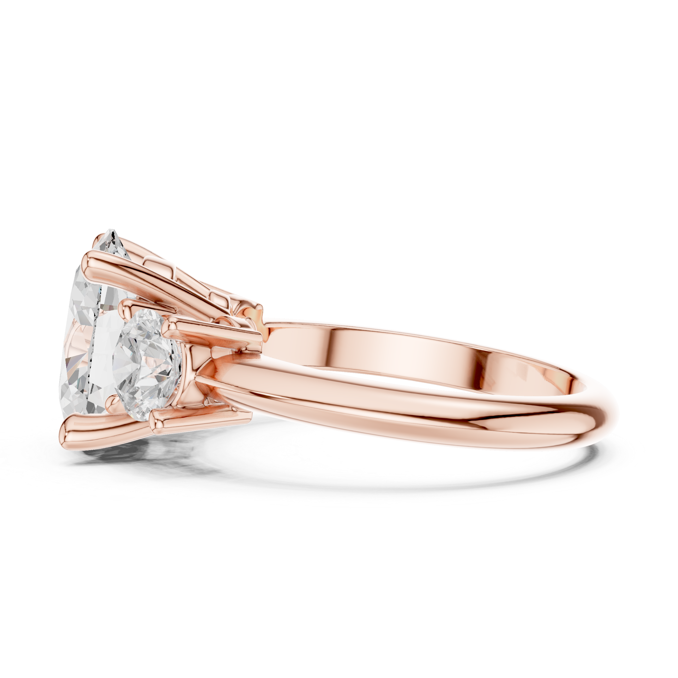 Oval Three Stone Diamond Engagement Ring with Round Side Stones