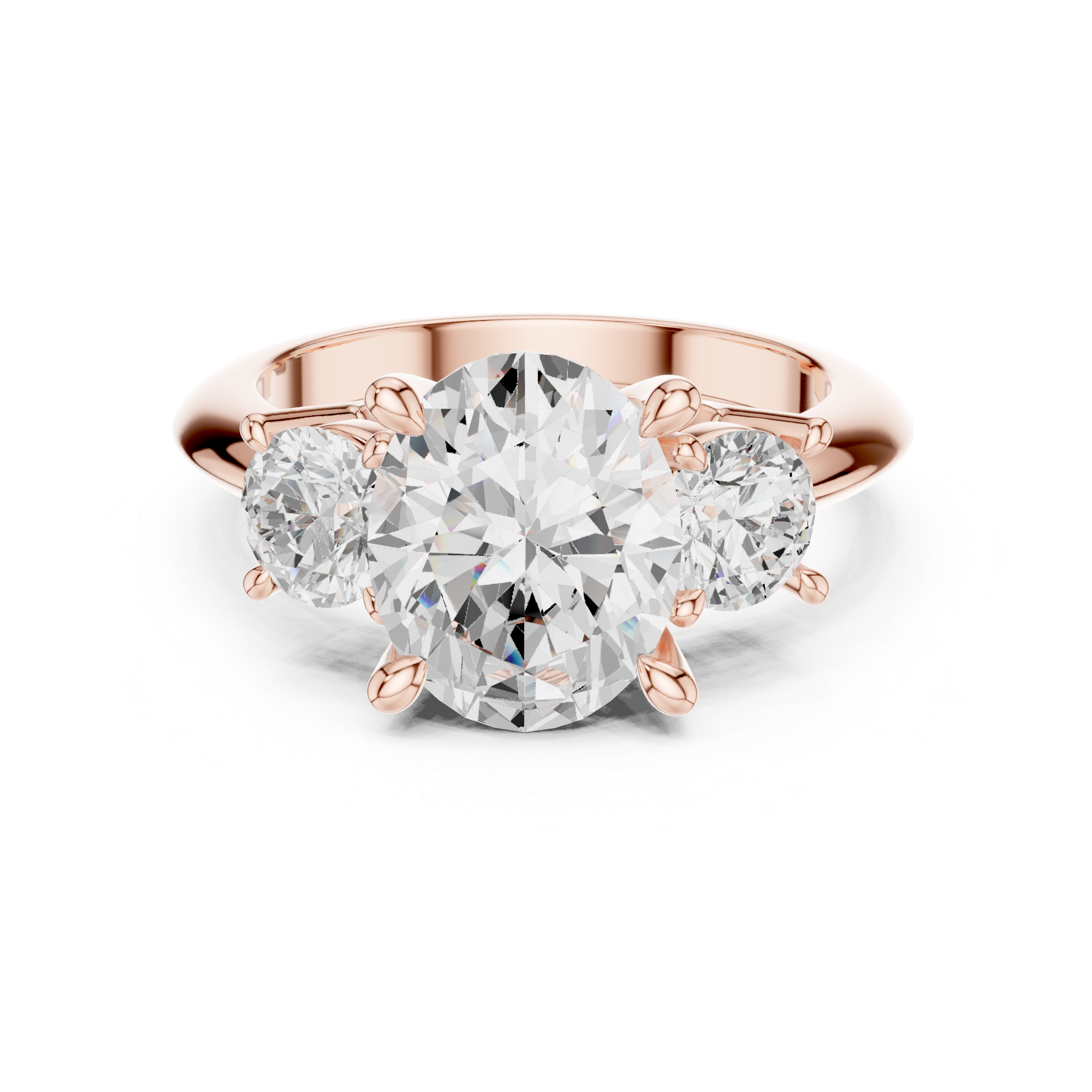 Oval Three Stone Diamond Engagement Ring with Round Side Stones