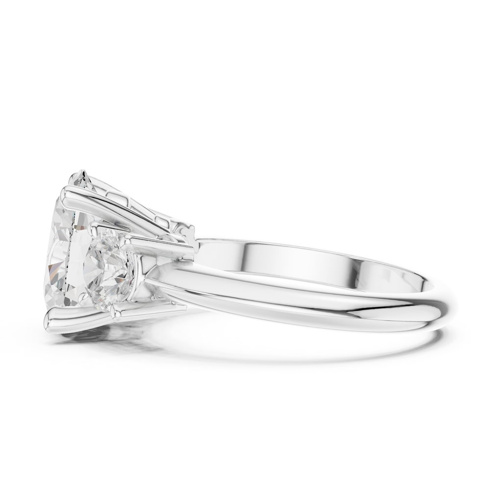 Oval Three Stone Diamond Engagement Ring with Round Side Stones