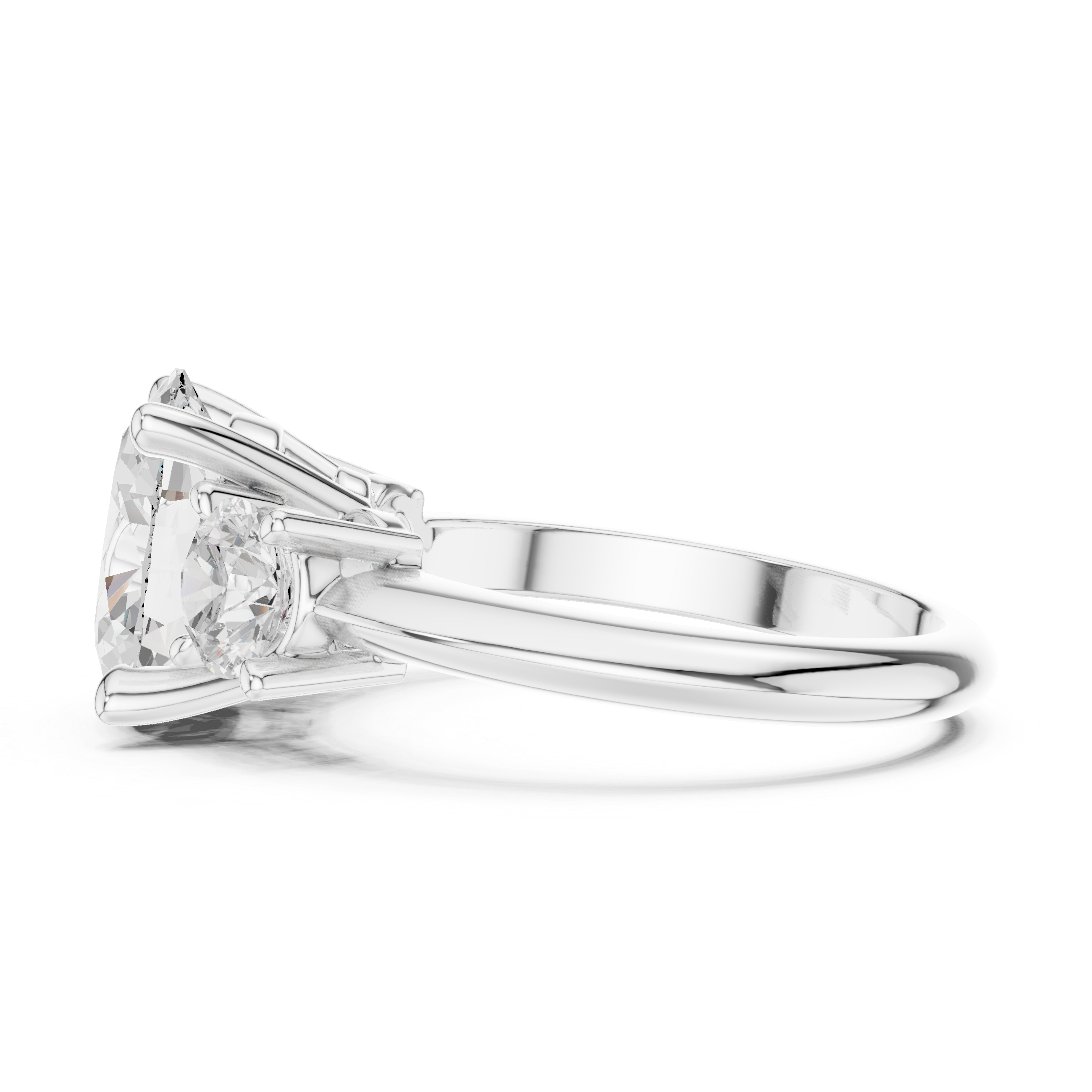 Oval Three Stone Diamond Engagement Ring with Round Side Stones