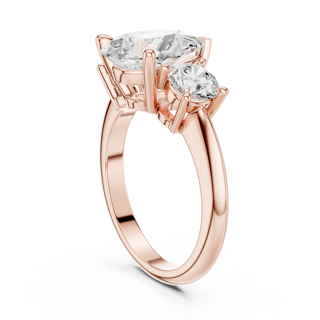 Pear Three Stone Diamond Engagement Ring with Round Side Stones