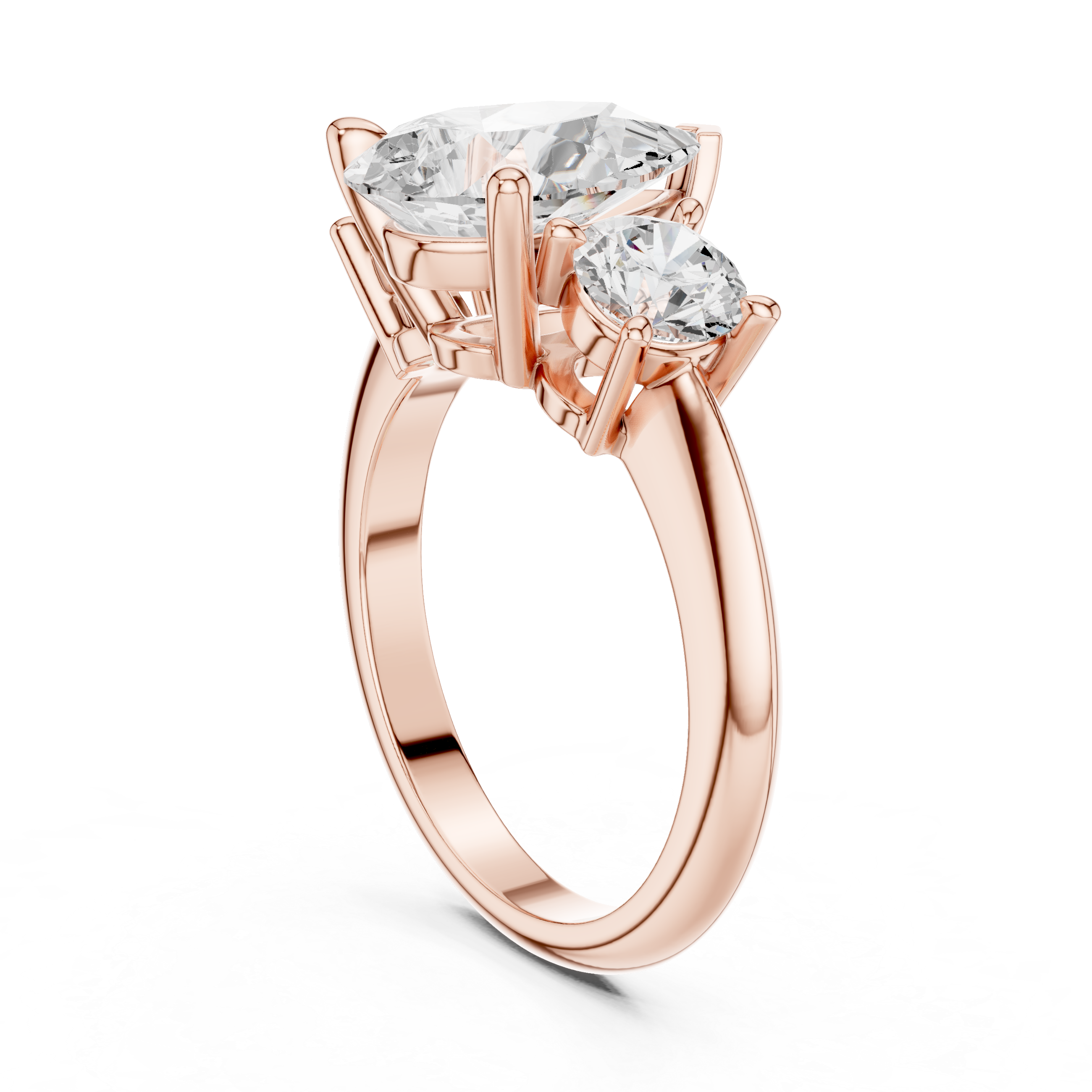 Pear Three Stone Diamond Engagement Ring with Round Side Stones
