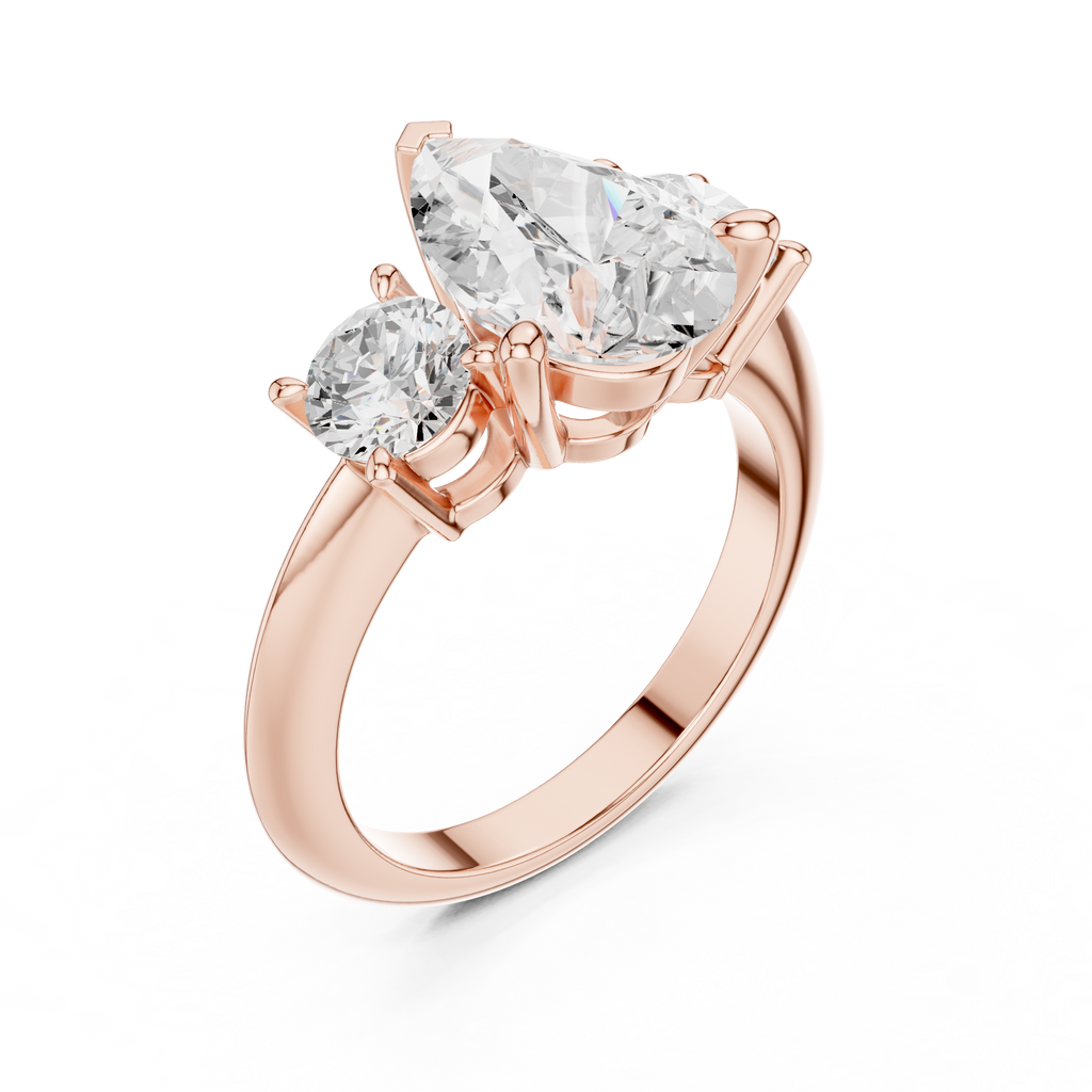 Pear Three Stone Diamond Engagement Ring with Round Side Stones
