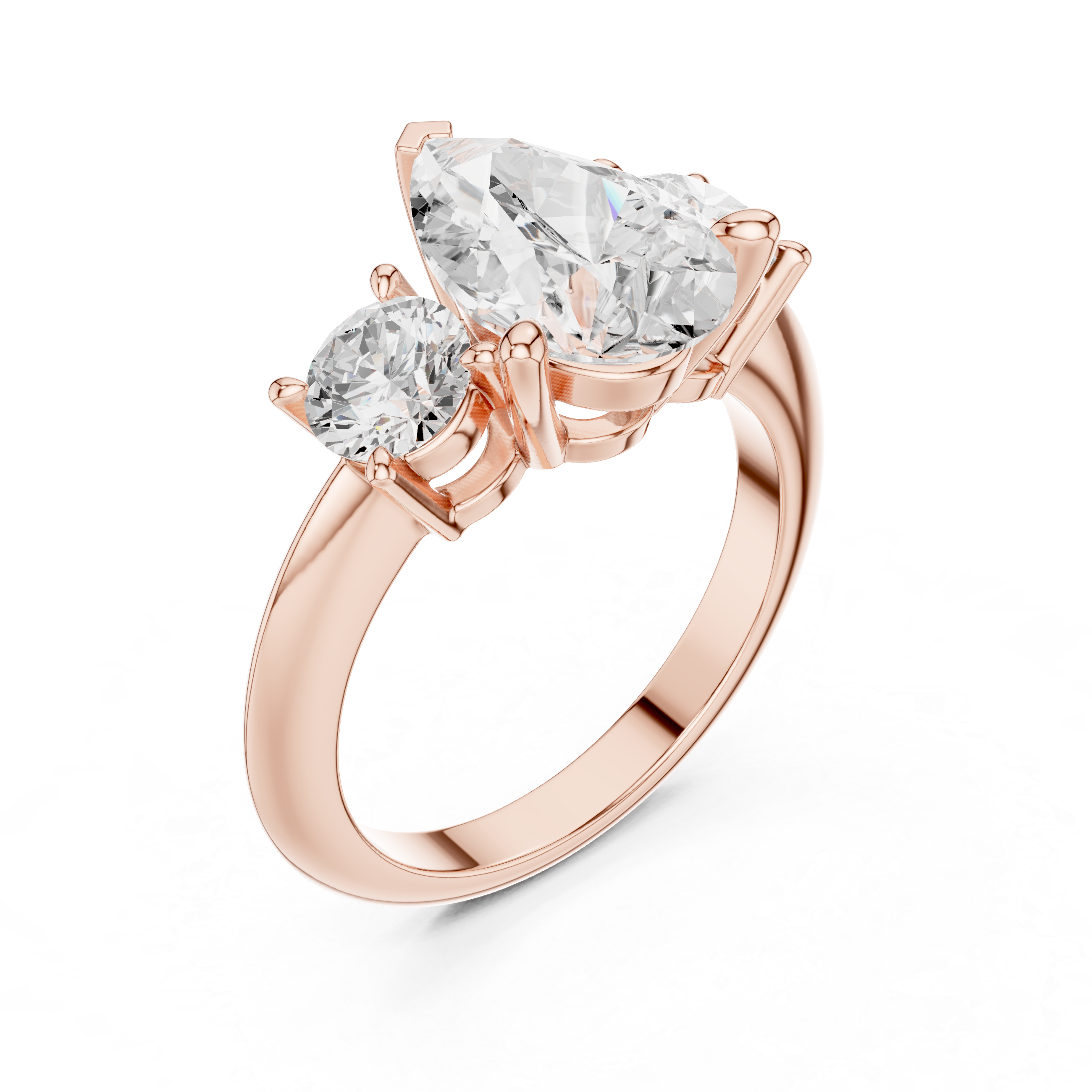 Pear Three Stone Diamond Engagement Ring with Round Side Stones