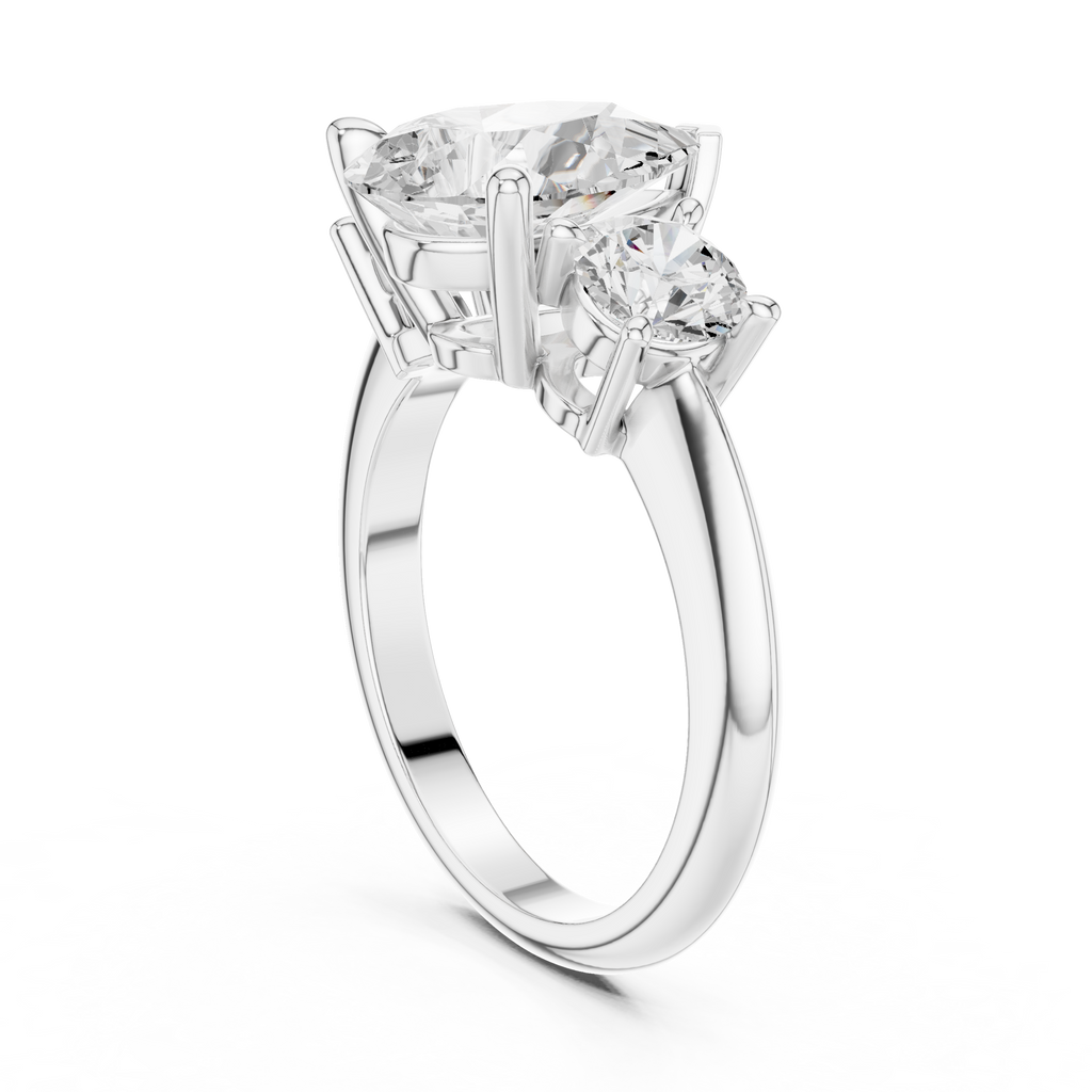 Pear Three Stone Diamond Engagement Ring with Round Side Stones