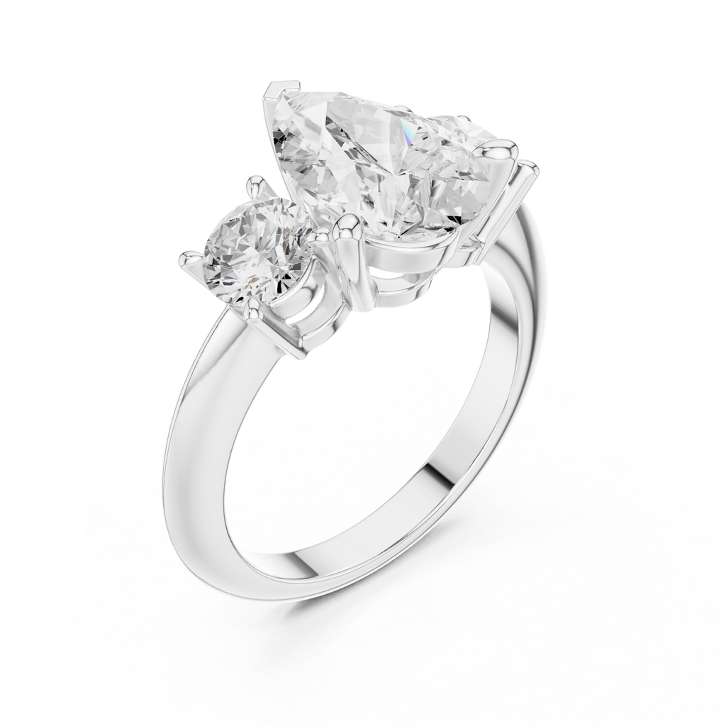 Pear Three Stone Diamond Engagement Ring with Round Side Stones