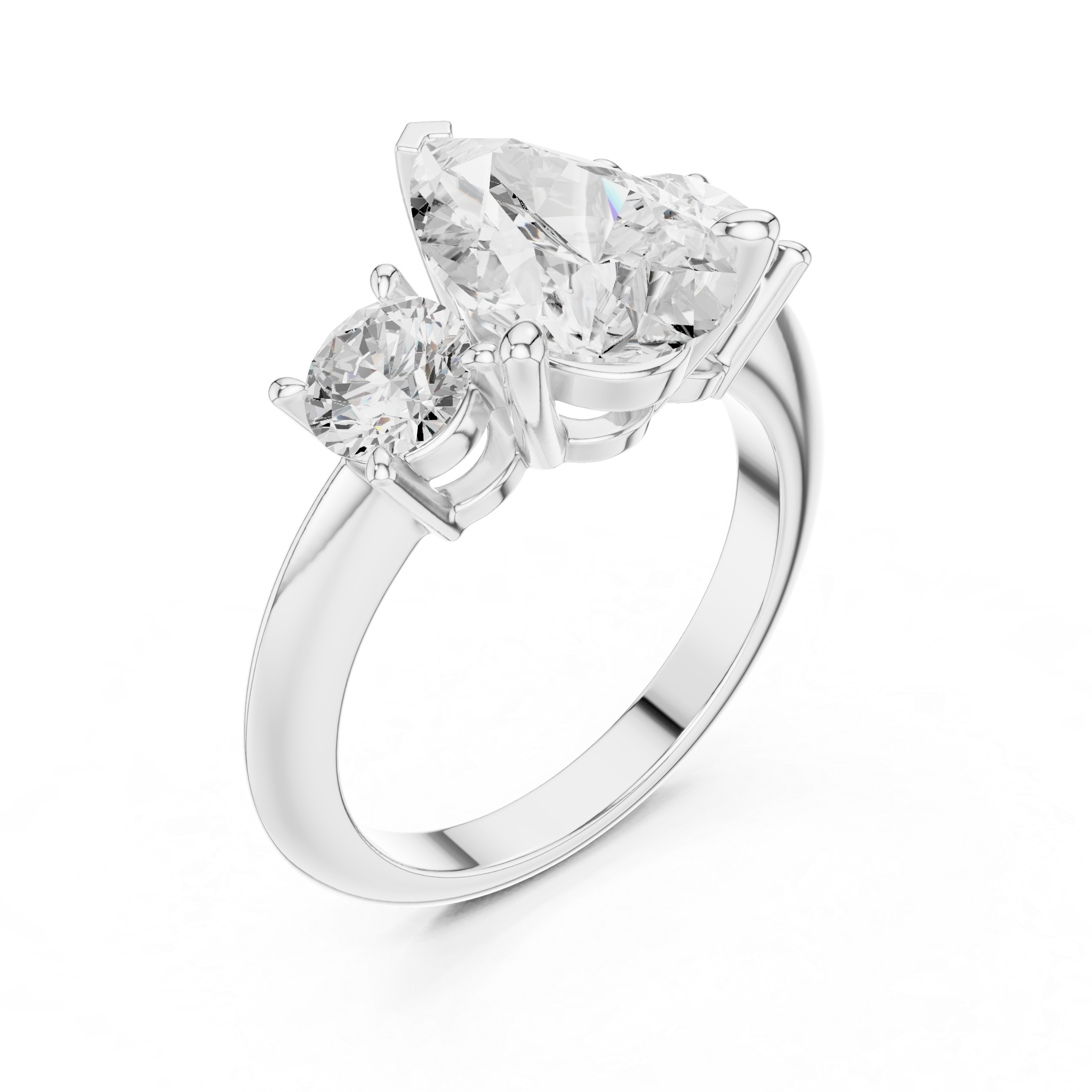 Pear Three Stone Diamond Engagement Ring with Round Side Stones