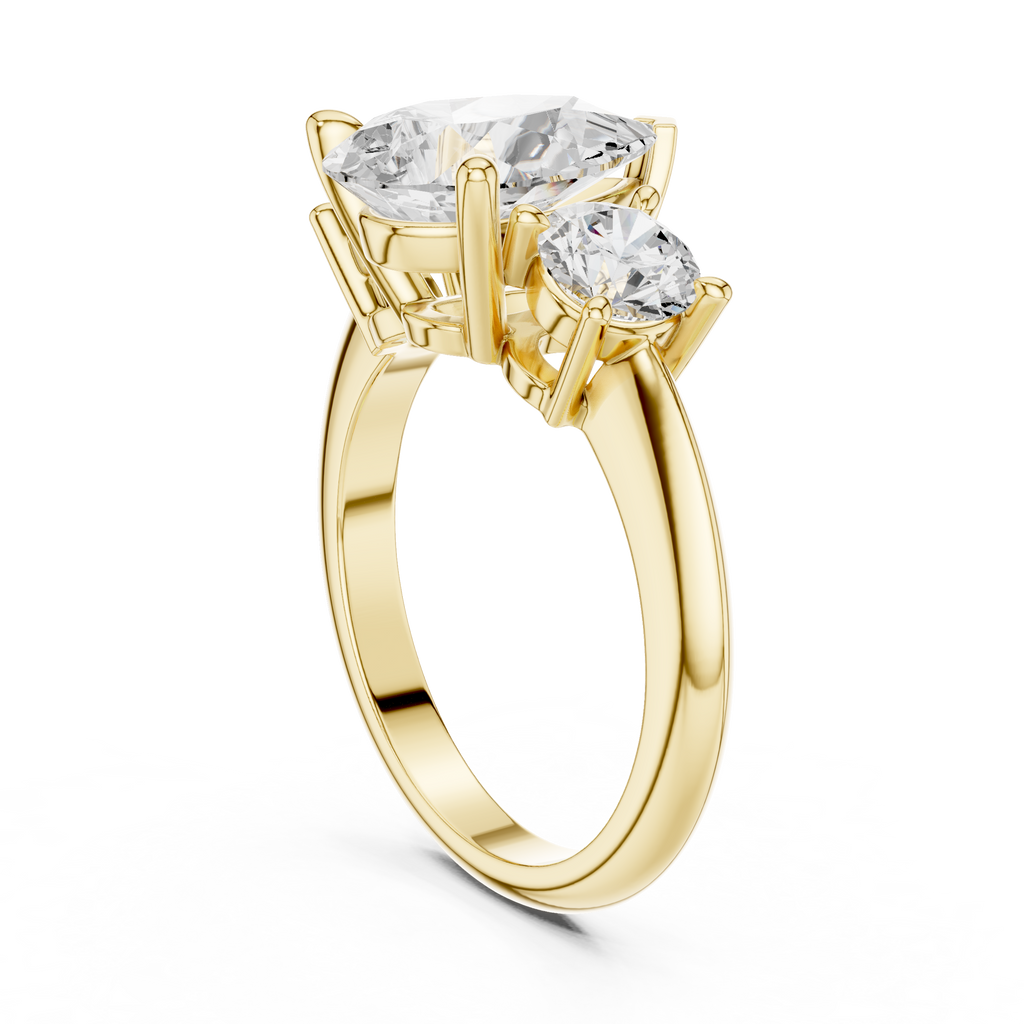 Pear Three Stone Diamond Engagement Ring with Round Side Stones