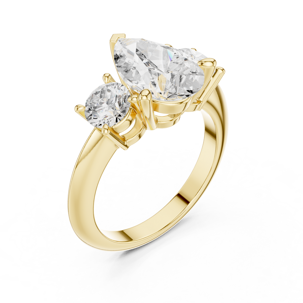 Pear Three Stone Diamond Engagement Ring with Round Side Stones