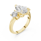Pear Three Stone Diamond Engagement Ring with Round Side Stones