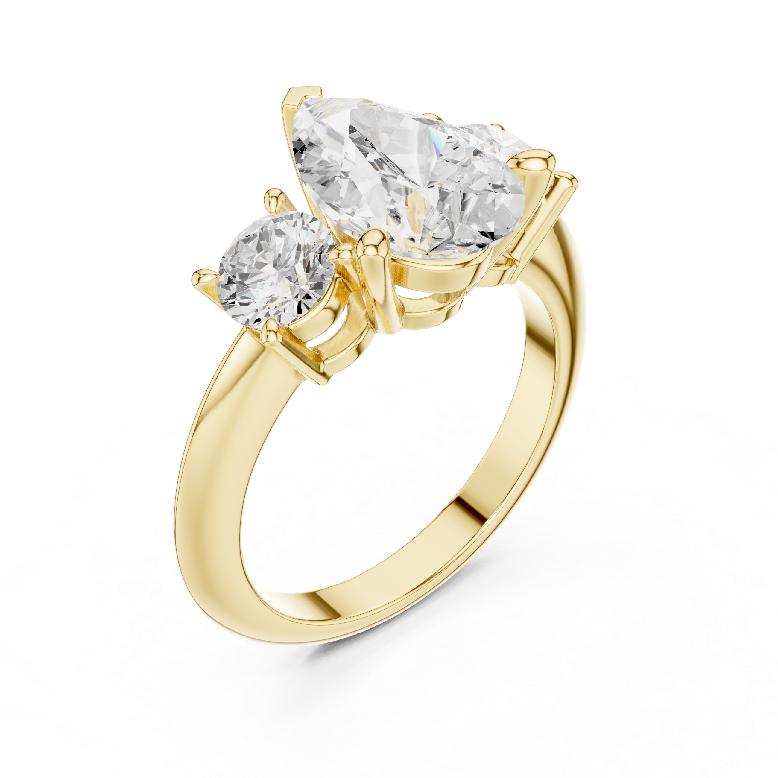 Pear Three Stone Diamond Engagement Ring with Round Side Stones