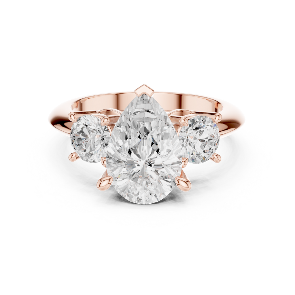 Pear Three Stone Diamond Engagement Ring with Round Side Stones