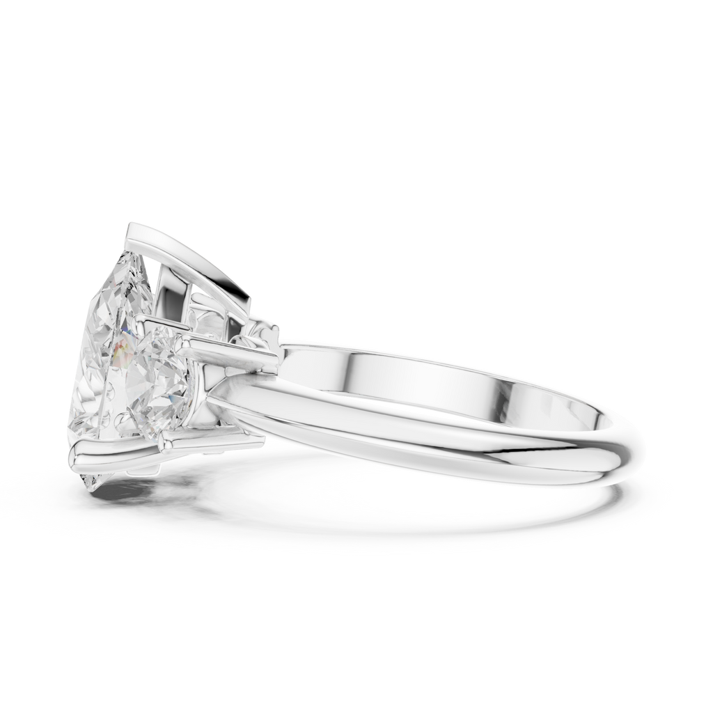 Pear Three Stone Diamond Engagement Ring with Round Side Stones