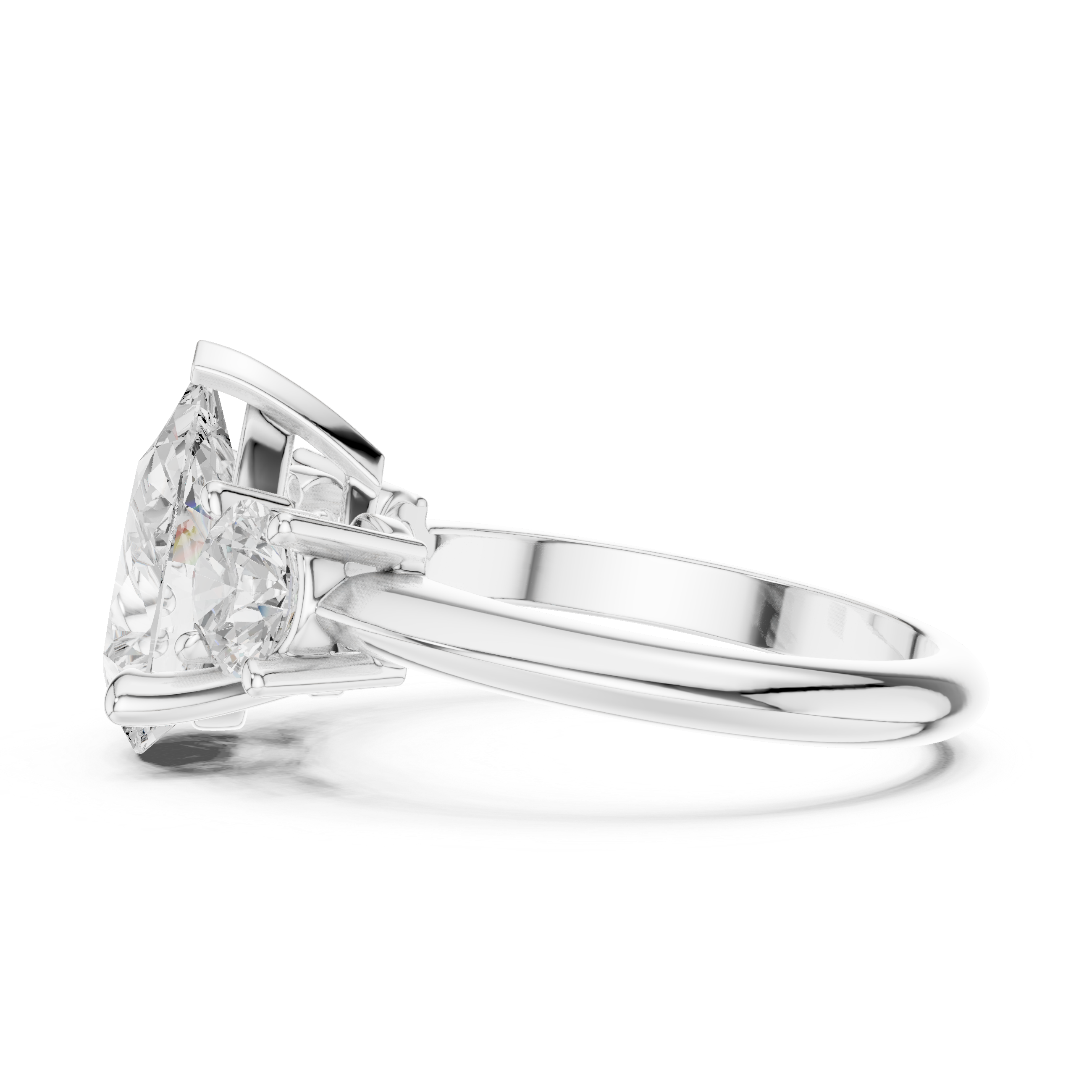 Pear Three Stone Diamond Engagement Ring with Round Side Stones