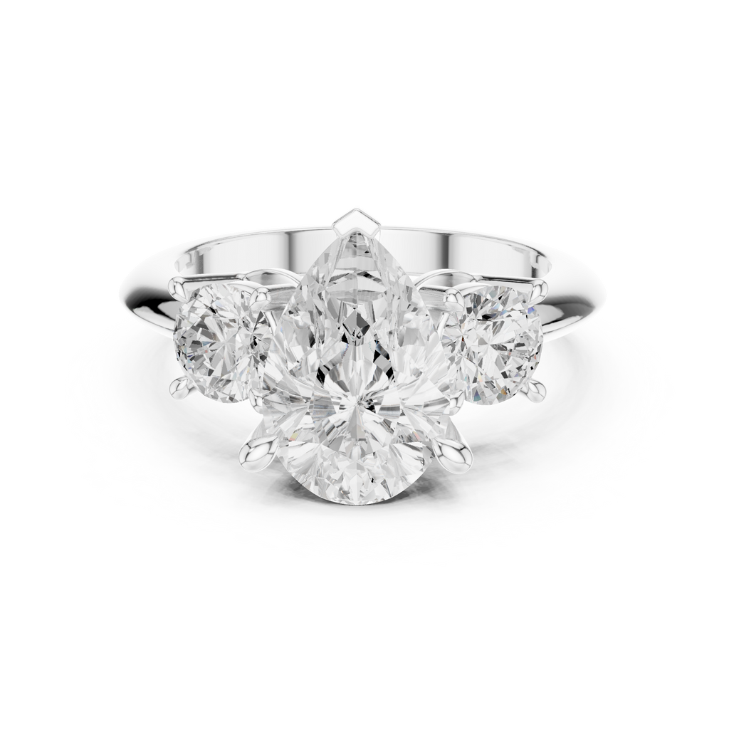 Pear Three Stone Diamond Engagement Ring with Round Side Stones