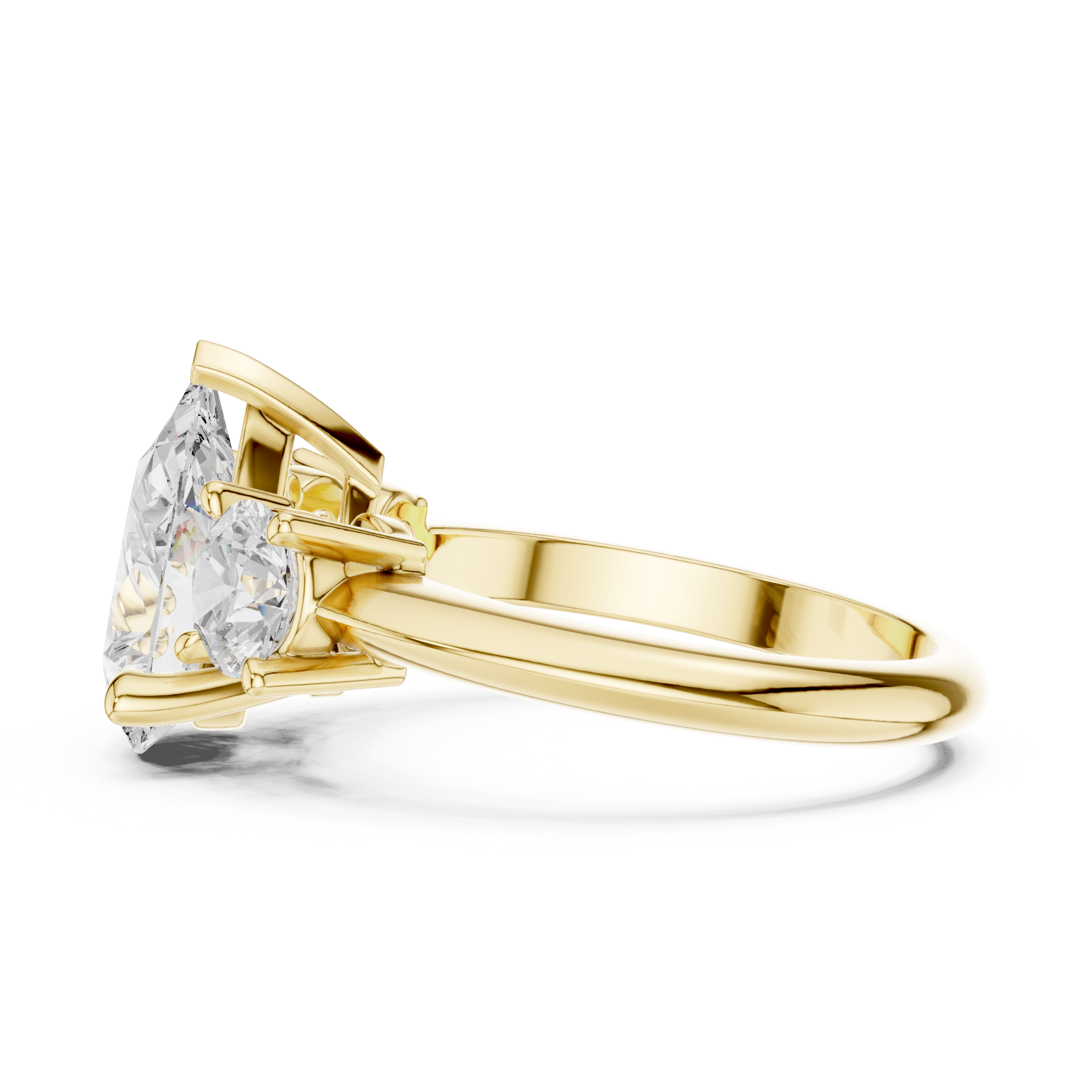 Pear Three Stone Diamond Engagement Ring with Round Side Stones