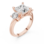 Princess Three Stone Diamond Engagement Ring with Round Side Stones