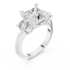 Princess Three Stone Diamond Engagement Ring with Round Side Stones