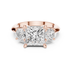Princess Three Stone Diamond Engagement Ring with Round Side Stones