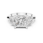 Princess Three Stone Diamond Engagement Ring with Round Side Stones