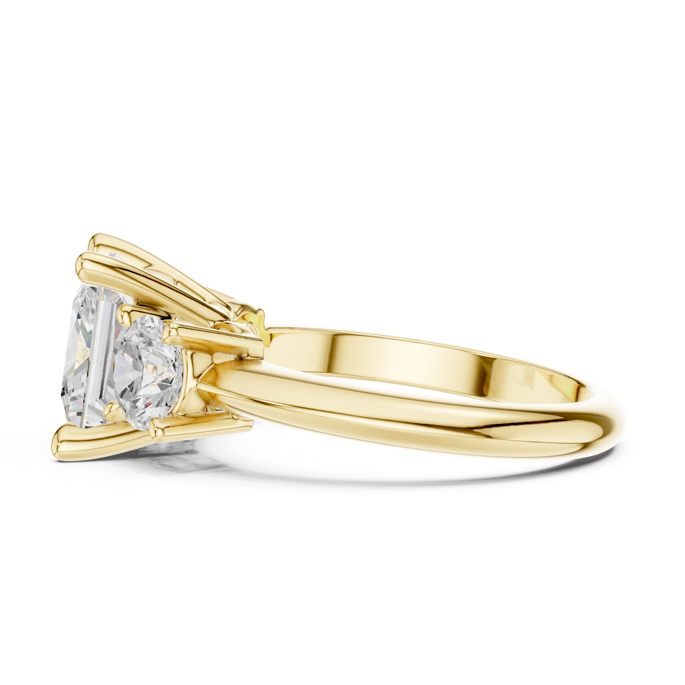 Princess Three Stone Diamond Engagement Ring with Round Side Stones
