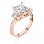 Radiant Three Stone Diamond Engagement Ring with Round Side Stones