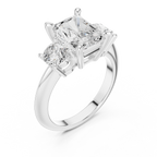 Radiant Three Stone Diamond Engagement Ring with Round Side Stones