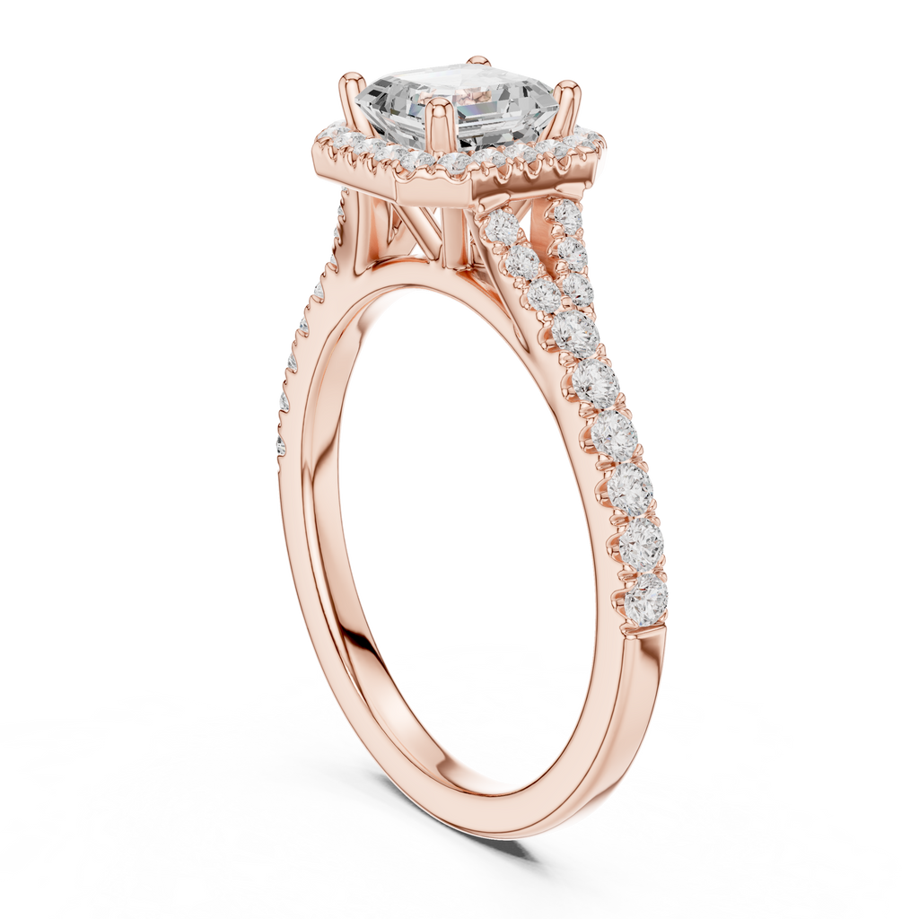 Vintage Asscher Cut Halo Engagement Ring with Pavé Band