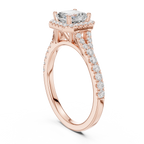 Vintage Asscher Cut Halo Engagement Ring with Pavé Band