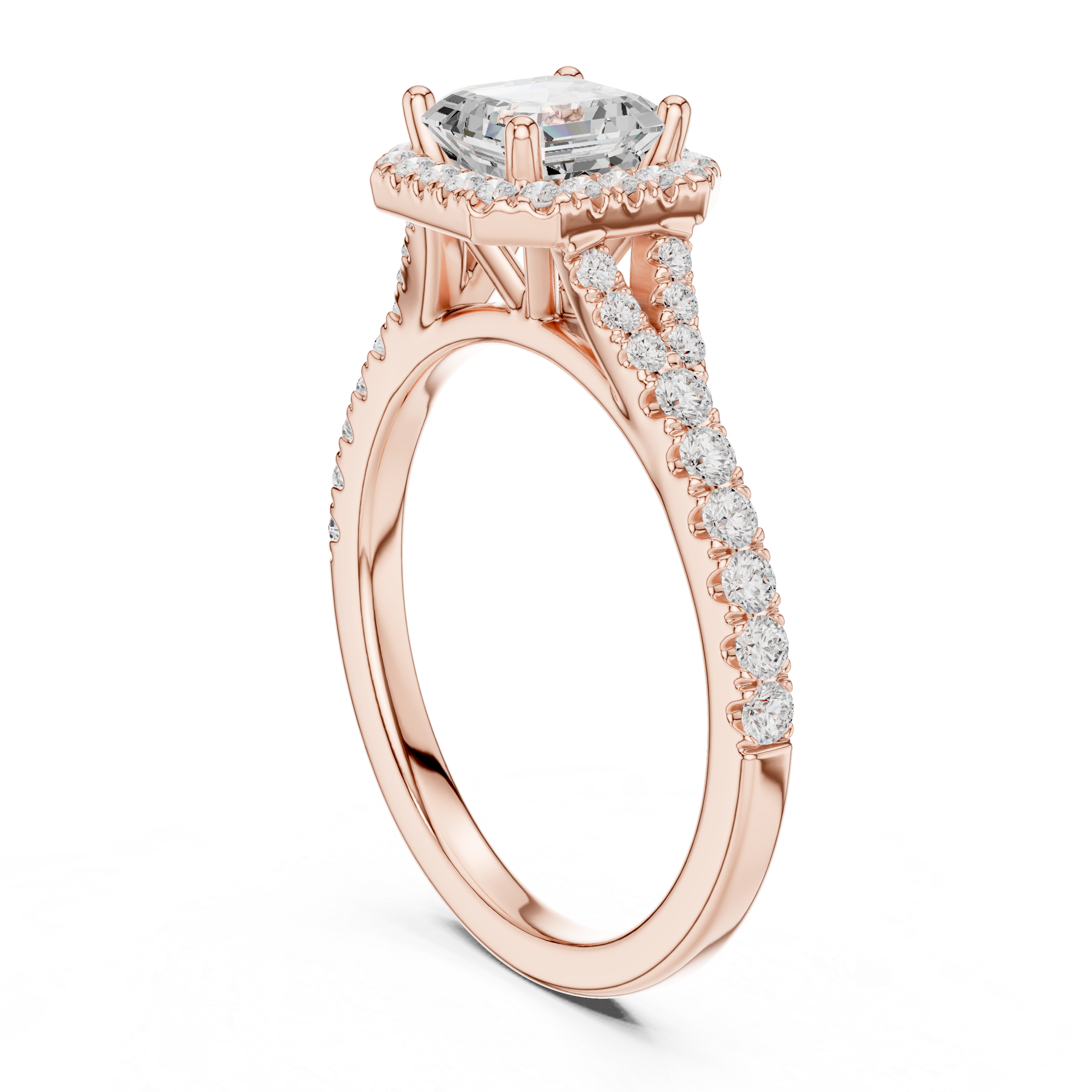 Vintage Asscher Cut Halo Engagement Ring with Pavé Band