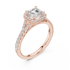 Vintage Asscher Cut Halo Engagement Ring with Pavé Band