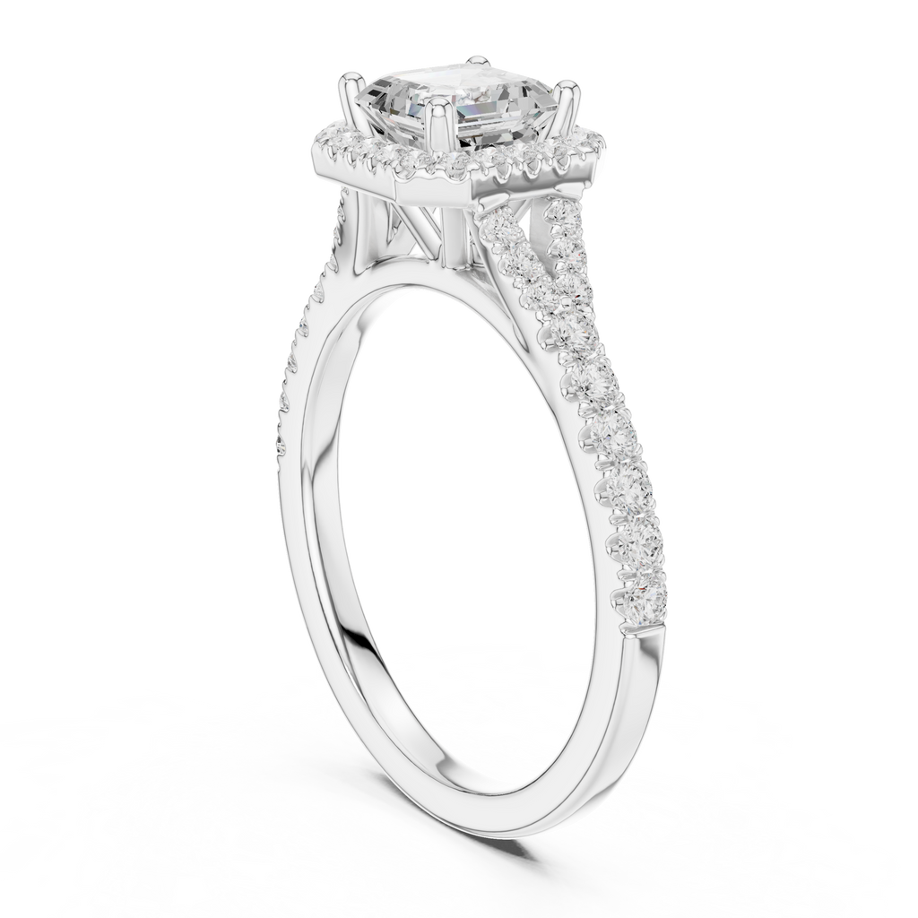 Vintage Asscher Cut Halo Engagement Ring with Pavé Band