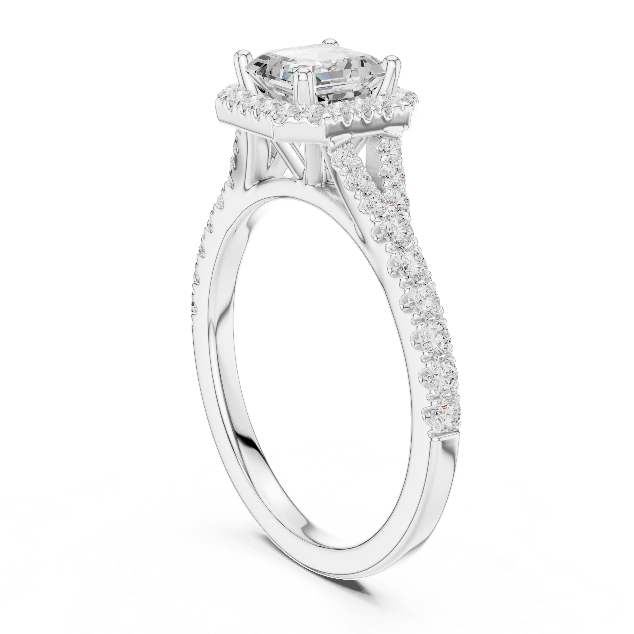 Vintage Asscher Cut Halo Engagement Ring with Pavé Band