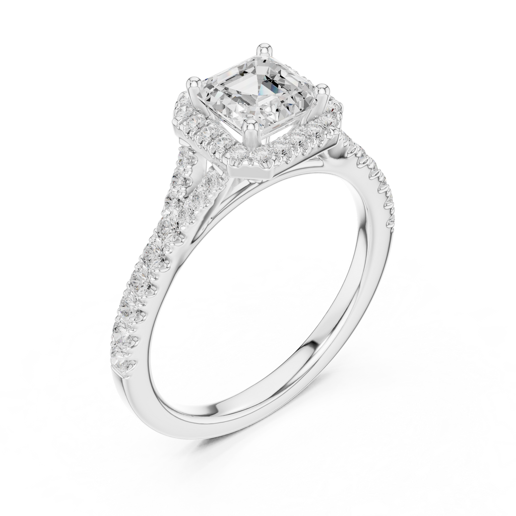 Vintage Asscher Cut Halo Engagement Ring with Pavé Band
