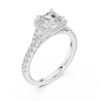 Vintage Asscher Cut Halo Engagement Ring with Pavé Band