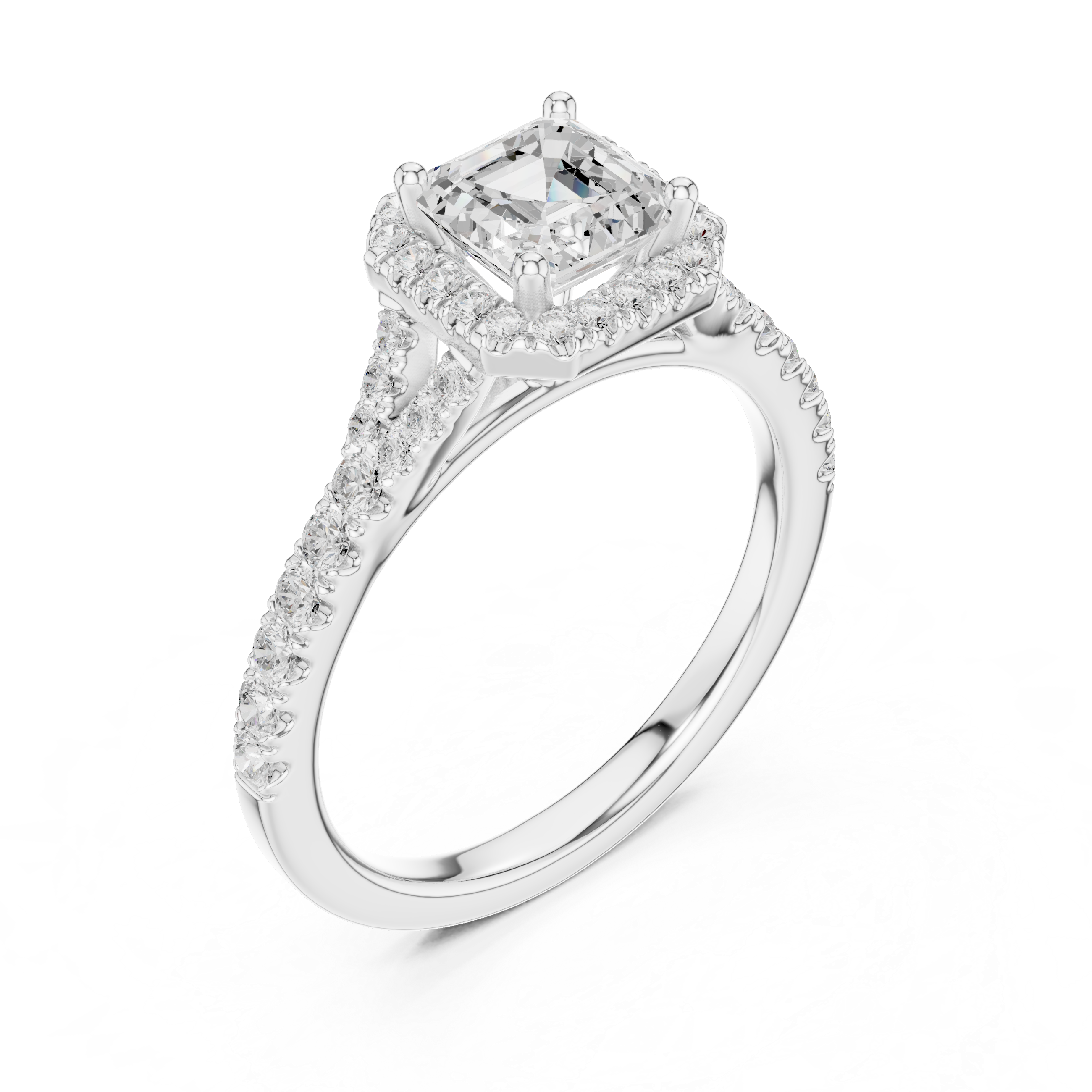 Vintage Asscher Cut Halo Engagement Ring with Pavé Band