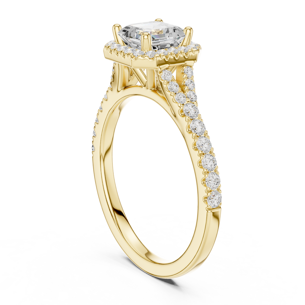 Vintage Asscher Cut Halo Engagement Ring with Pavé Band